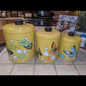 Vintage set of butterfly cannisters